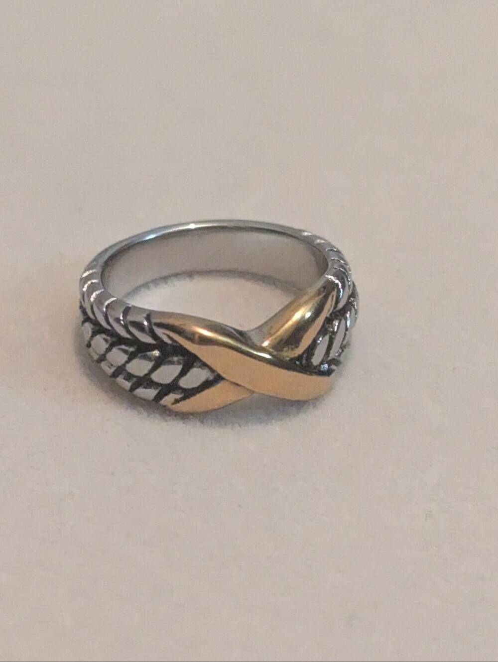 Two-Tone Stainless X Crossover Women's Ring Size 6 - P042926-08